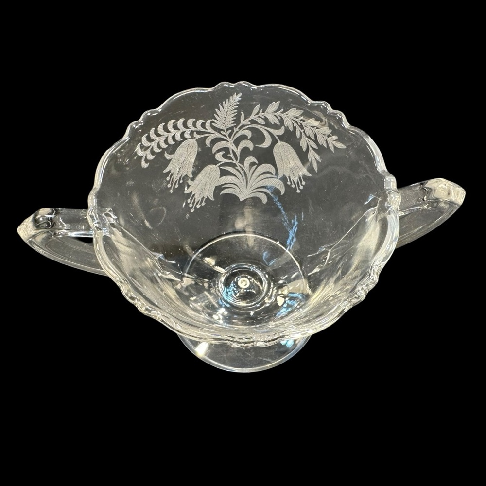 Vintage Tiffin Fuchsia Cream Sugar Etched Crystal Vintage Tea Coffee Serveware - Picture 7 of 11